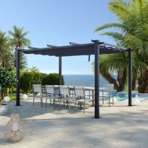 Avril Paris - Tonnelle/Pergola aluminium 3x4m toile coulissante rétractable - Gris - ohio xl