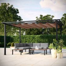 Avril Paris - Tonnelle/Pergola en aluminium 3x4m toile coulissante rétractable - anthracite taupe - havana