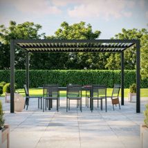 Avril Paris - Tonnelle/Pergola bioclimatique lames orientables en aluminium 3x4m - Anthracite - belair
