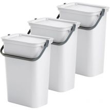 Tontarelli - Set de 3 papeleras 'moda' Blanco con asa de 10L - 27,5x17,6x35,5 cm - Blanco