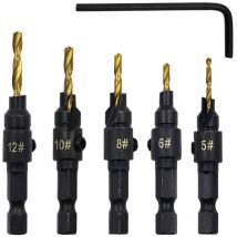 Tonysa - 5 pcs Jeu de Forets à Fraiser, Countersink Drill Bit pour Bois avec Clés Foret à Fraiser pour le Travail du Bois pour Vis 5681012 dans Une