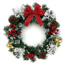 Couronnes de Noël, 40CM Christmas Wreath avec Clochette Boule Noël Décoration Suspendue Murale pour Porte Mur Fenêtre Cheminée Murale Guirlande Sapin