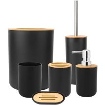 Ensemble d'accessoires de Salle de Bain Noir 6 pièces – Poubelle, Brosse wc, Distributeur de Savon, Porte Brosse à Dents, Gobelet, Porte Savon