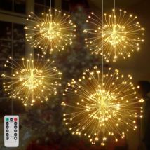Feux d'artifice Lumières, 4 Pack 150LEDs Noël Artifice Lumière Décoration, 8 Modes usb Etanche Lampe de Feu d'artifice, avec Télécommande, pour