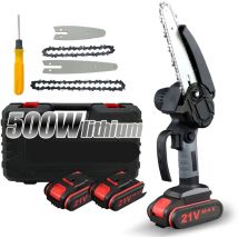 Mini Tronconneuse a Batterie 4 / 6 Pouces Tronçonneuse Électrique sans Fil 21V Tronconneuse a Batterie avec 2 Batteries, 2 Chaînes, Scie à Chaîne