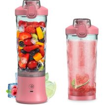 Tonysa - Mixeur portable pour smoothie, mixeur personnel avec 6 lames , presse-agrumes rechargeable par usb, pour maison, bureau, extérieur, Rose