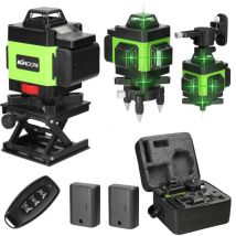 Tonysa - Niveau laser 4 x 360°,Niveau laser 4D 16 lignes auto-nivelant,2400mAh x 2 piles,Niveau laser vert Étanche et anti-poussière,Niveaux laser
