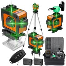 Tonysa - Nivel láser 4D de 360°, nivel láser verde de 16 líneas, nivel láser giratorio con 2 baterías recargables de 1200 mAh y control remoto,