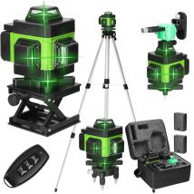 TONYSA Nivel láser verde 4D de 16 líneas, nivel láser autonivelante de 360°, batería de litio recargable de 2x2400 mAh, resistente al agua y al polvo