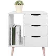 Tonysa - Table de Nuit, Table de Chevet Moderne avec 3 Tiroirs, Pour Chambre à Coucher, Rectangulaire , Couleur Blanc , Table nuit