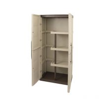 Armoire de rangement haute en résine 3 tablettes avec porte balai - Tood