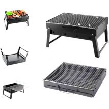 Toolbrothers - Parrilla de carbón portátil para camping sin herramientas 43 x 29 x 23 cm negro cromado cubierto Ahumador bbq Pit Grill
