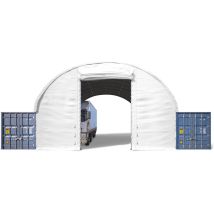 Toolport - Frontal para cubierta entre contenedores de 10m de ancho – Lona de pvc PRIMEtex 2300, blanco, con entrada levadiza