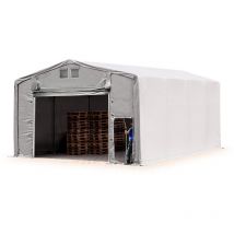 Toolport - Zelthalle 8x8 m Lagerzelt PRIMEtex 2300 robuste pvc Plane grau 4m Seitenhöhe mit Hochziehtor