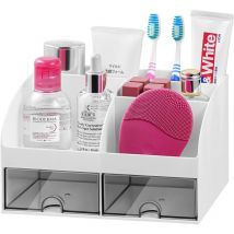 Houhence - organisateur de lavabo de salle de bain avec 8 emplacements pour dentifrice et tiroirs, organisateur en plastique pour salle de bain pour