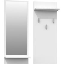 Topeshop - kameron - Porte-manteau d'entrée hall avec miroir - 3 grands crochets à vêtements - Dimensions : 90x35x16 - Blanc