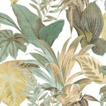 Topchic - Papel de pared Big Leaves verde y beige Noordwand