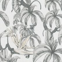 Topchic - Papier peint Monkey Jungle Leaves Gris et noir Noordwand