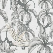 Topchic - Wallpaper Monkey Jungle Leaves Grey and Black Noordwand