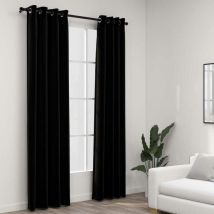 Sweiko - Linen-Look Blackout Curtains with Grommets 2pcs Black 140x245cm FF321154UK