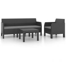 3-tlg. Garten-Lounge-Set mit Kissen pp Rattan Anthrazit vidaXL