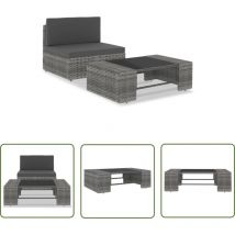 The Living Store 2-tlg. Garten-Lounge-Set Poly Rattan Grau - Gartensorgsatz - Lounge Möbel - Outdoor Furniture - Gartenloungesessel - Rattan