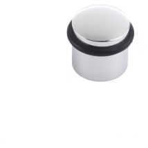 Tope de puerta atornillable con acabado cromo brillo. Dimensiones: 27x27x25 mm -