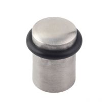 Tope de puerta atornillable con acabado inox mate. Dimensiones: 25x25x30 mm -