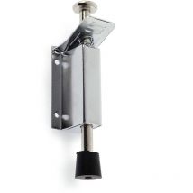 Tope de puerta para muebles oculto atornillable con acabado inox brillo. Dimensiones: 45x40x145 mm -