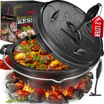 Dutch Oven Set bbq, Pentola in ghisa con manico per sollevare il coperchio e slot per termometro, Pentola per barbecue, Bollitore per gulasch, DO45P