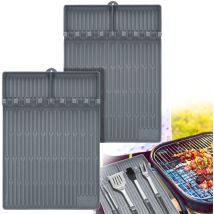Topiky - 2 Pièces Tapis de Cuisson Barbecue 40 30 cm, Ustensiles Barbecue Compatible avec Grille à Gaz, Tapis de Spatule en Silicone Tapis d'Etagère