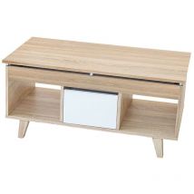 Topkit - Mesa de centro elevable con cajón serie Nórdica 2179 Mesa de comedor salón Medidas: 47x100x50 cm roble y blanco