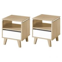 Topkit - 2 Mesillas de noche serie Nórdica 2166 - 2 Mesitas de noche con cajón Medidas: 47x40x40 cm roble y blanco