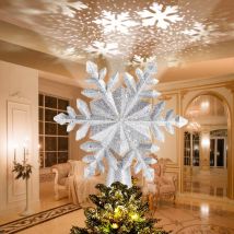 Beijiyi - Topper d'arbre de Noël, 3D Forme de Flocon de Neige Arbre de Noël Topper avec Projecteur de Flocon de Neige led Rotatif, pour Noël,