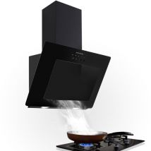 Topstrong Hotte Inclinee 60cm 350 m³/h 3 Vitesse Recyclage ou Evacuation Verre Noir-TV4760