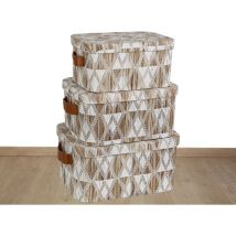 Fijalo - Lot de 3 boîtes en fibres naturelles avec poignées en cuir
