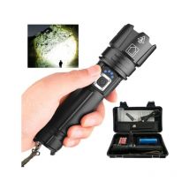 Torches led Super Bright P70 30000-100000 Lumens, Lampe torche led rechargeable XHP70.2, Lampe de poche tactique avec étui, Lampe torche puissante