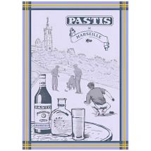 Torchon de cuisine en coton jacquard bleu - Pastis