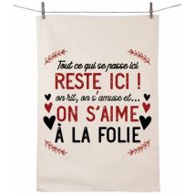 Torchon en coton décoré - Ici on s'aime