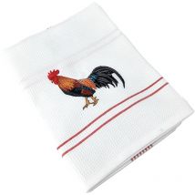 Torchon nid d'abeille waffle brodé Coq