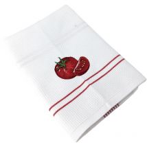 Torchon nid d'abeille waffle brodé Tomate