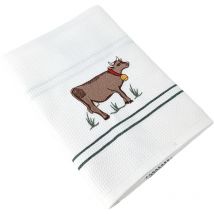 Torchon nid d'abeille waffle brodé Vache
