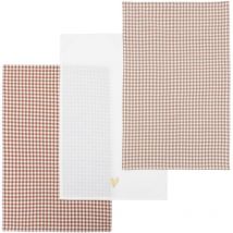 Lot de 3 torchons en coton vichy Marron glacé 70x45 cm