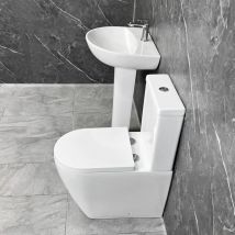 Tornado Flush Toilet & Basin Bathroom Suite Water Saving Rimless Closed Back, With Tap - White