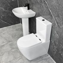 Tornado Flush Toilet & Basin Suite with Black Flush Button & Hinges Open Back, Without Tap