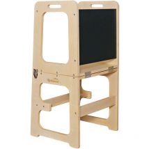 Robincool - Tour d'Apprentissage Montessori Evolutive ii Natural 43x40x86cm Barre de Sécurité, Tableau, Convertible en Bureau