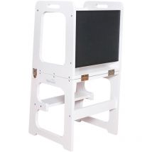 Robincool - Torre de Aprendizaje Plegable Montessori Evolutive ii Blanca 43x40x86cm Convertible en Mesa y Silla