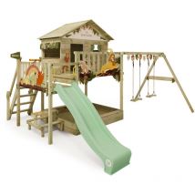 Wickey - Torre de juegos parque infantil Disney Saga con columpio y tobogán, casita de zancos con arenero, escalera para trepar y accesorios de juego