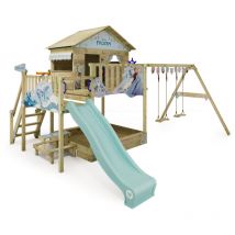 Wickey - Torre de juegos parque infantil Disney Saga con columpio y tobogán, casita de zancos con arenero, escalera para trepar y accesorios de juego