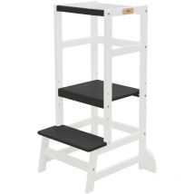 Joyz - Torre di Apprendimento Montessoriana Sgabello per Bambini Regolabile in Altezza in Legno Bianco/Nero ca. 54 x 44 x 90 cm Seggiolone da Cucina
